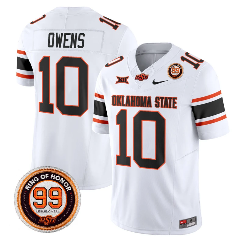 Rashod Owens Jersey #10 Oklahoma State Cowboys Leslie O'neal Patch Vapor Limited College Football Stitched White by My Store