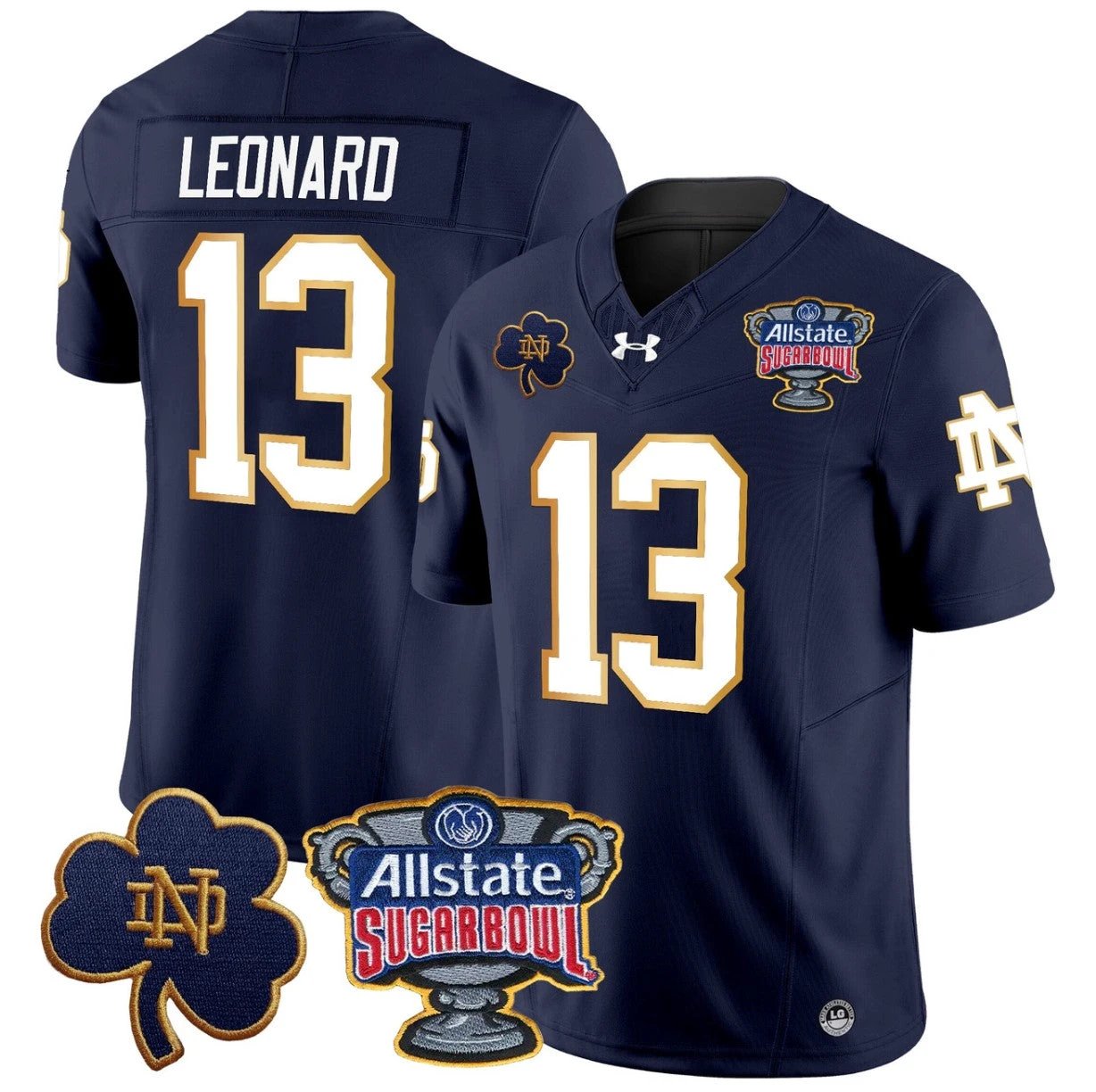 Riley Leonard Jersey #13 Notre Dame 2024 Sugar Bowl Patch V2 Stitched Navy by NCAA Football Jersey