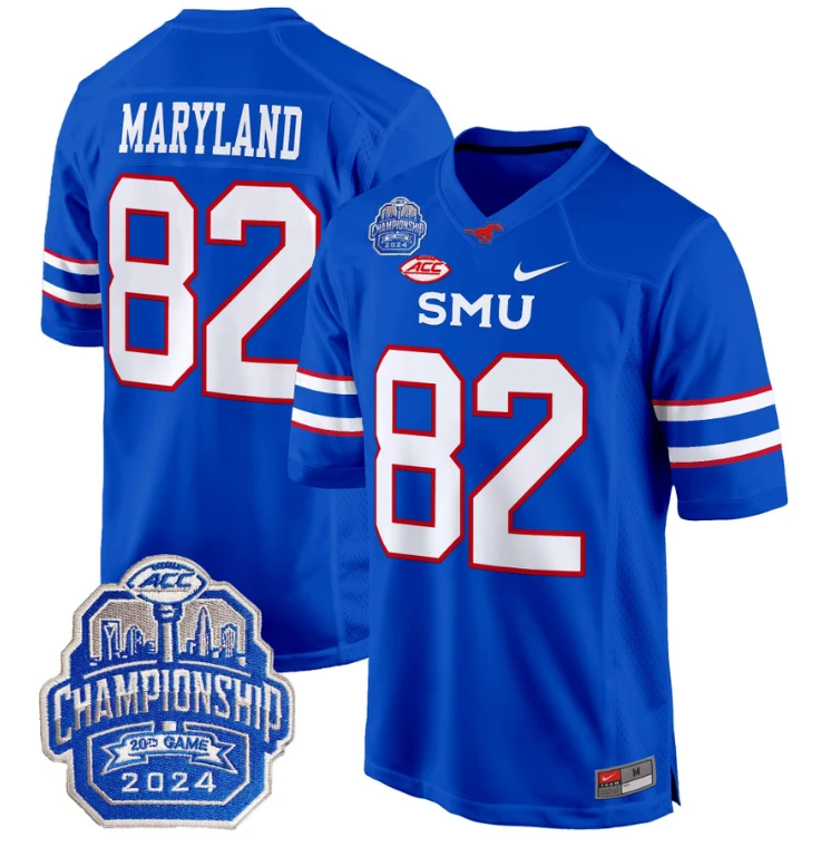 RJ Maryland Jersey #82 SMU Mustangs 2024 ACC Championship Patch Blue by My Store