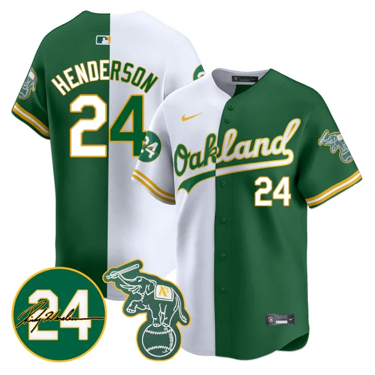 Ricky Henderson Jersey #24 Oakland Athletics 2025 Rickey Henderson Memorial Stitched Split by My Store