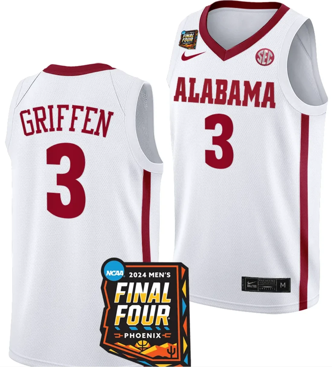 Rylan Griffen Jersey #3 Alabama Crimson Tide 2024 NCAA March Madness Final Four Basketball White by My store basketball