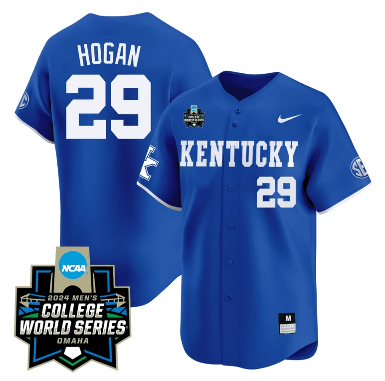 Robert Hogan Jersey #29 Kentucky Wildcats 2024 College World Series Vapor Premier Limited NCAA Baseball Stitched Blue by My Store