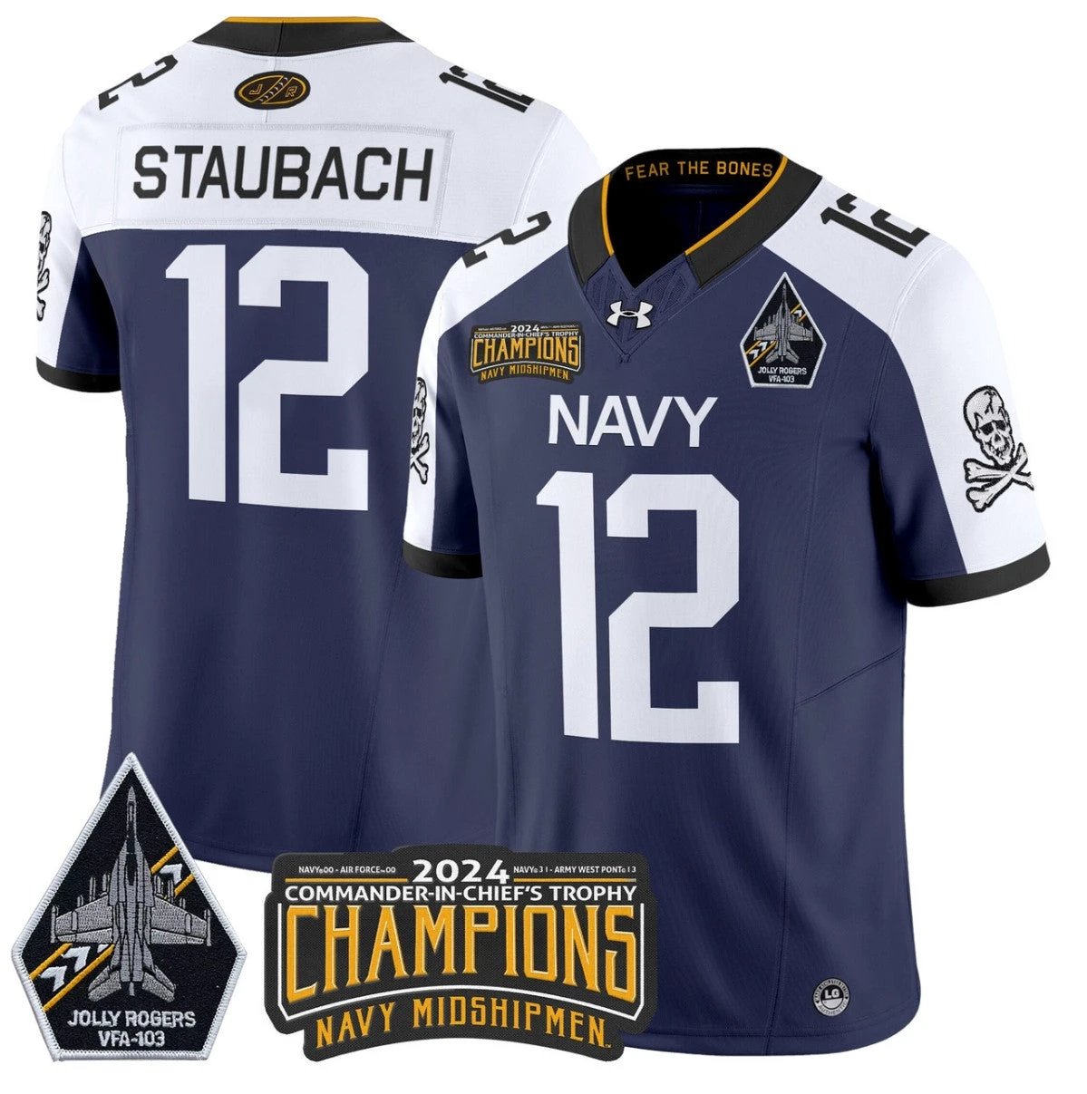 Roger Staubach Jersey #12 Navy Midshipmen Commander-in-chief's Trophy Navy Alternate by NCAA Football Jersey
