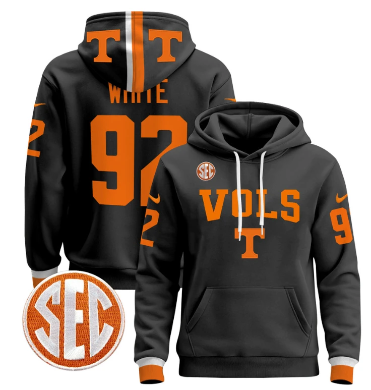 Reggie White Hoodie #92 Tennessee Vols 2024 Pullover V3 Stitched Black by Hoodie Pullover