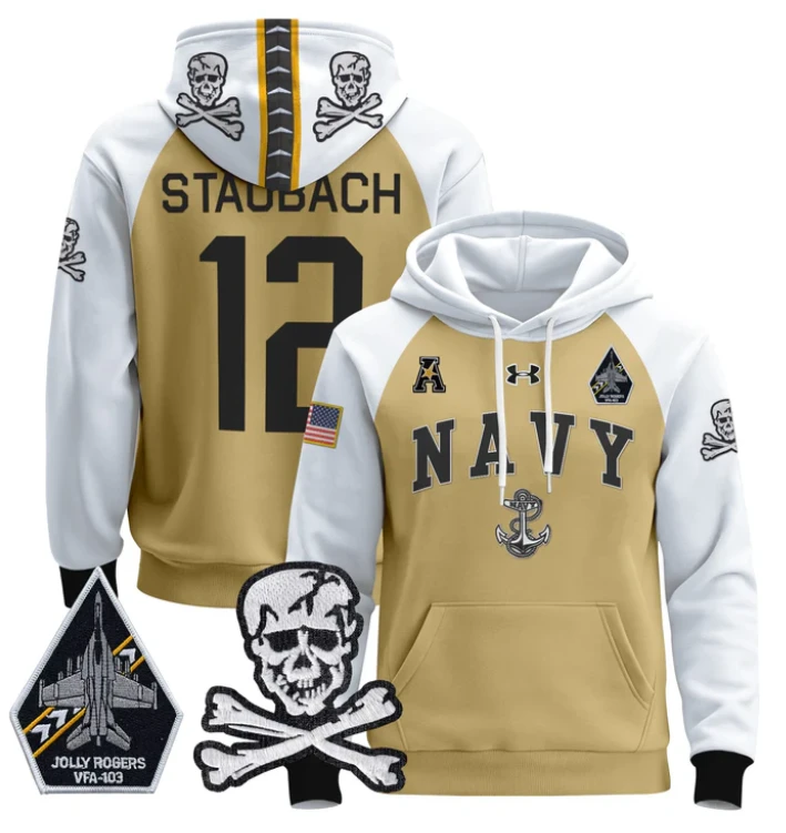 Roger Staubach Hoodie #12 Navy Midshipmen Pullover Jolly Rogers V2 by Hoodie Pullover