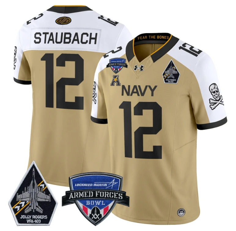 Roger Staubach Jersey #12 Navy Midshipmen 2025 Armed Forces Bowl Gold Alternate by My Store