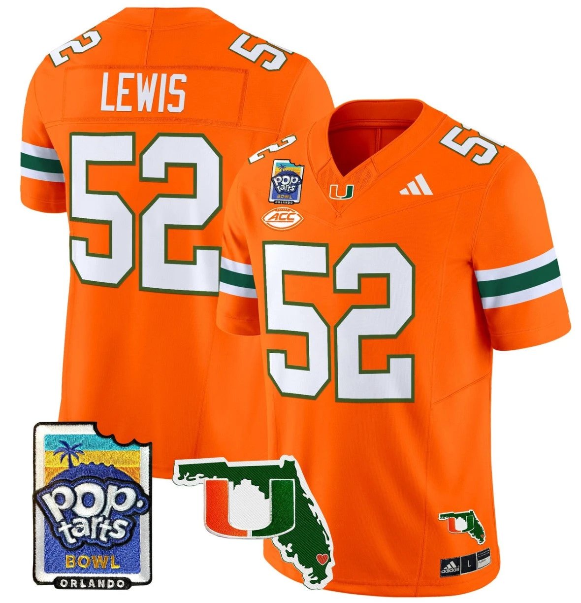 Ray Lewis Jersey #52 Miami Hurricanes 2025 PopTarts Bowl Patch Orange by My Store