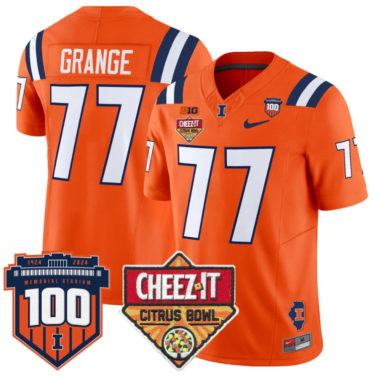 Red Grange Jersey #77 Illinois Fighting 2025 Cheez-It Citrus Bowl Orange by My Store