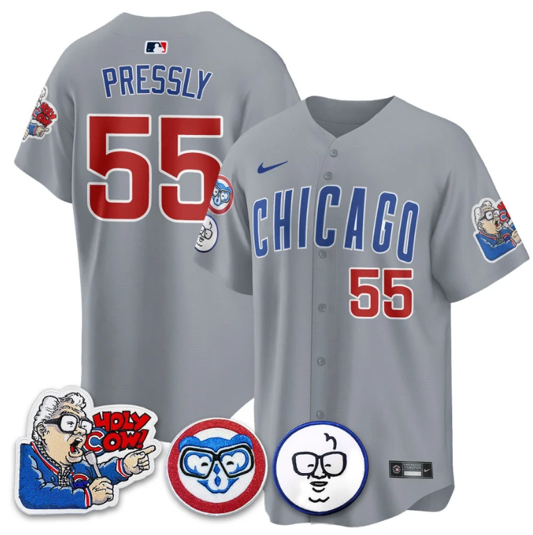 Ryan Pressly Jersey #55 Chicago Cubs Harry Caray Holy Cow Patch Premier Limited Stitched Gray by My Store