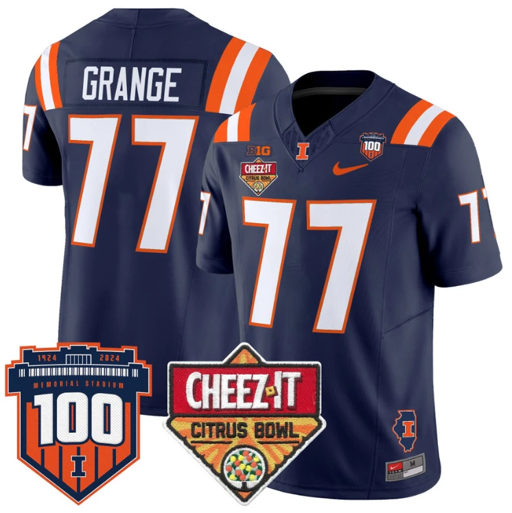 Red Grange Jersey #77 Illinois Fighting 2025 Cheez-It Citrus Bowl Navy by My Store