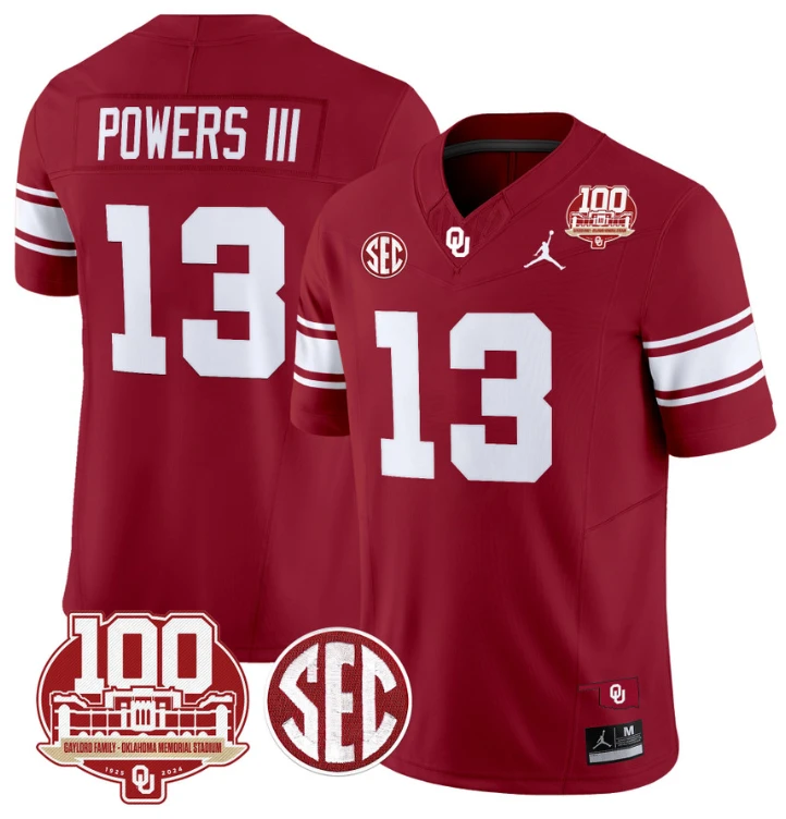Reggie Powers III Jersey #13 Oklahoma Sooners 100th Anniversary Patch Vapor Limited College Football Stitched Crimson by My Store