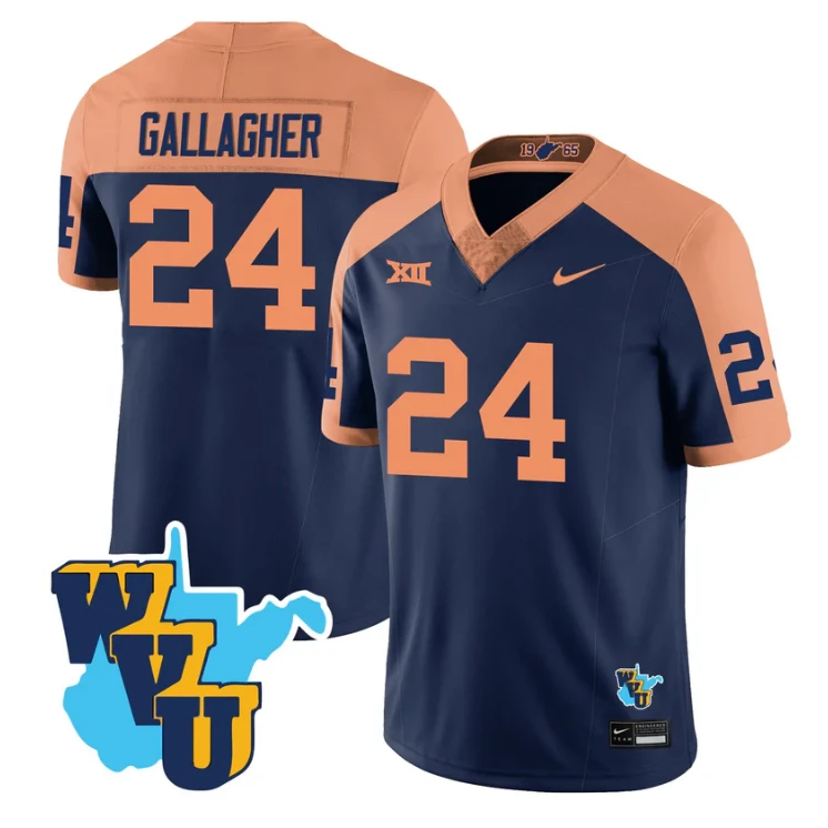Rodney Gallagher Jersey #24 West Virginia Mountaineers 1965-2025 Throwback Navy Alternate by NCAA Football Jersey