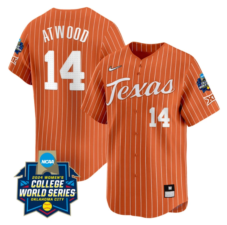 Reese Atwood Jersey #14 Texas AM Aggies 2024 College World Series Patch Vapor Premier Limited NCAA Baseball Stitched Pinstripe Orange by My Store