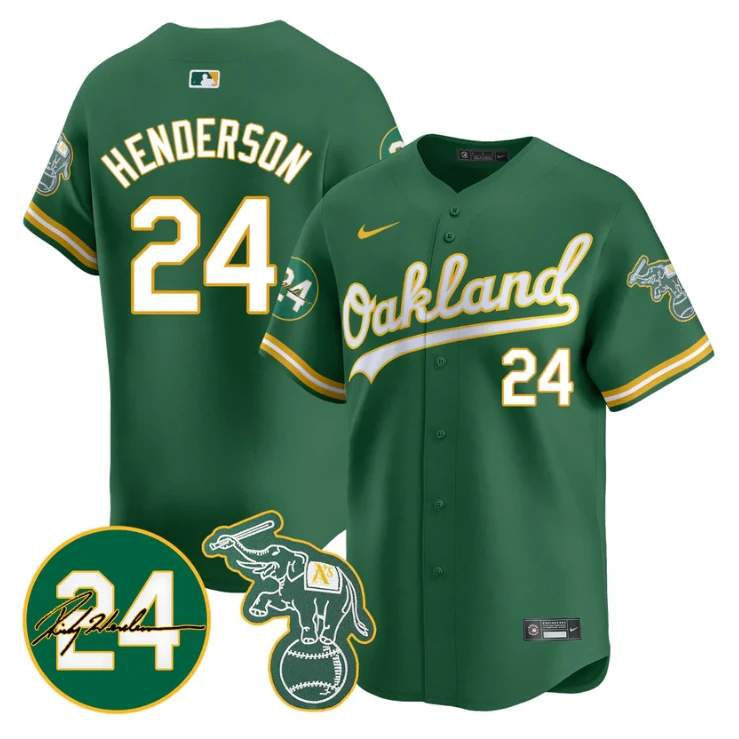 Ricky Henderson Jersey #24 Oakland Athletics 2025 Rickey Henderson Memorial Stitched Green by My Store