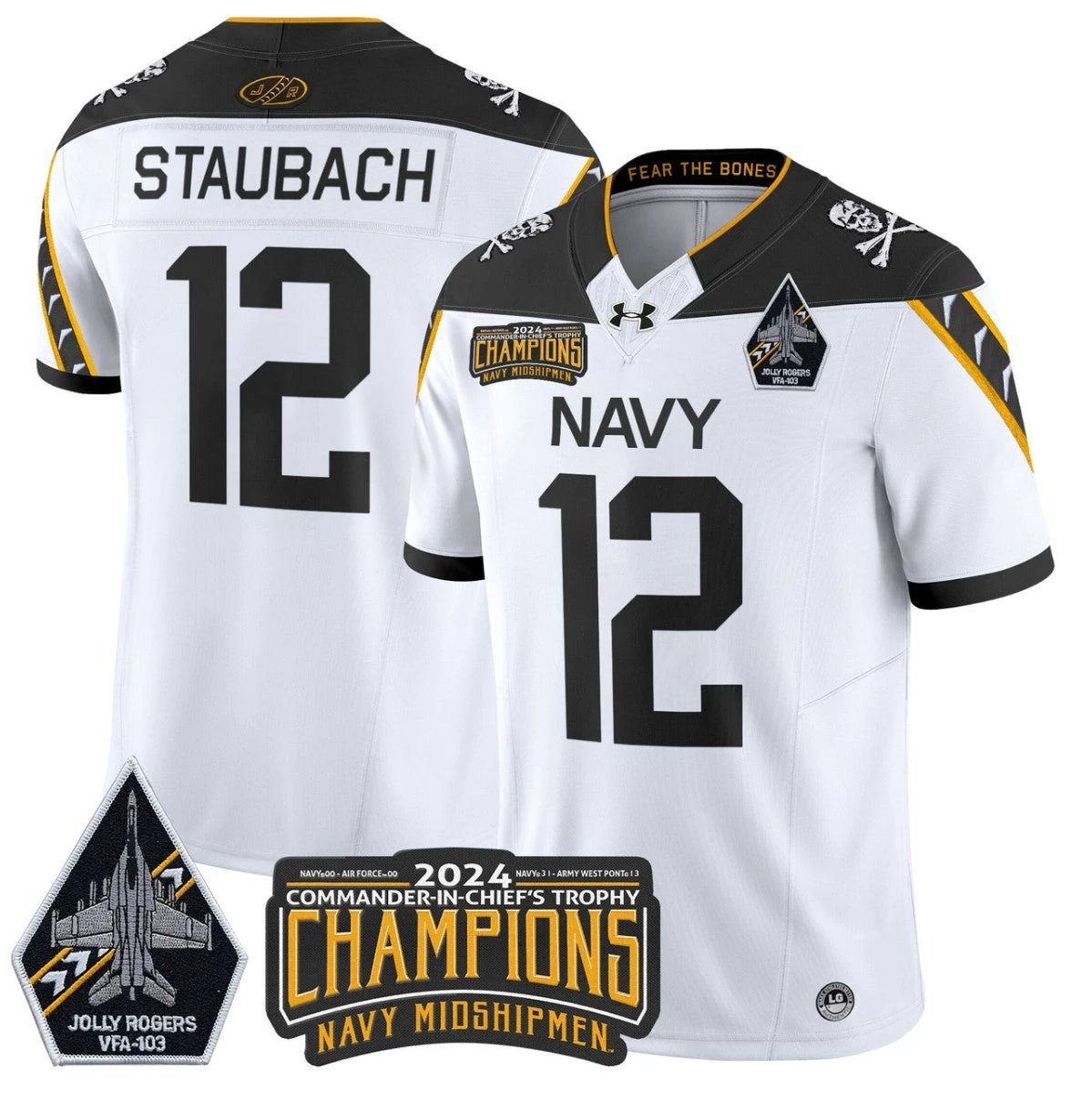 Roger Staubach Jersey #12 Navy Midshipmen Commander-in-chief's Trophy White by NCAA Football Jersey