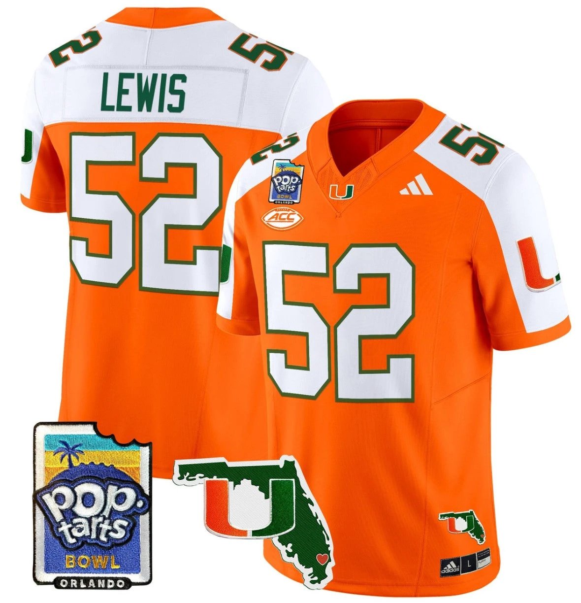 Ray Lewis Jersey #52 Miami Hurricanes 2025 PopTarts Bowl Patch Orange Alternate by My Store