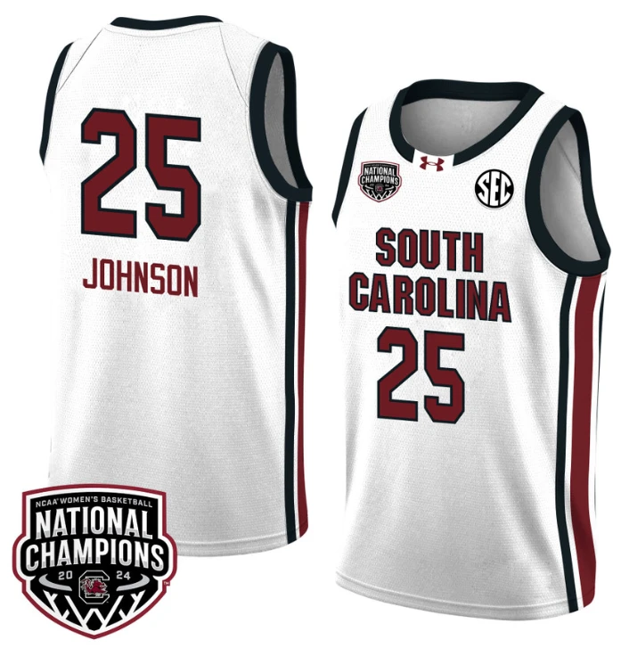 Raven Johnson Jersey #25 South Carolina Gamecocks 2024 NCAA Basketball National Champions White Red by My store basketball
