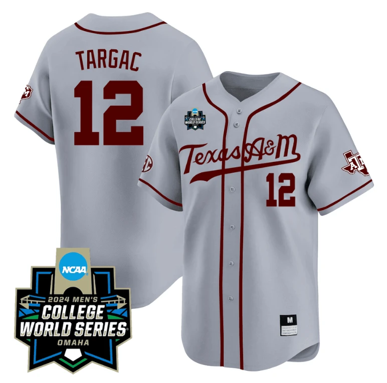 Rayan Targac Jersey #12 Texas AM Aggies 2024 College World Series Vapor Premier Limited NCAA Baseball Stitched Grey Alternate by My Store