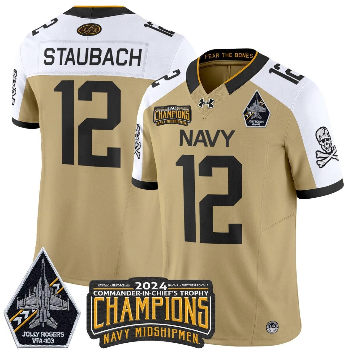 Roger Staubach Jersey #12 Navy Midshipmen Commander-in-chief's Trophy Gold Alternate by NCAA Football Jersey