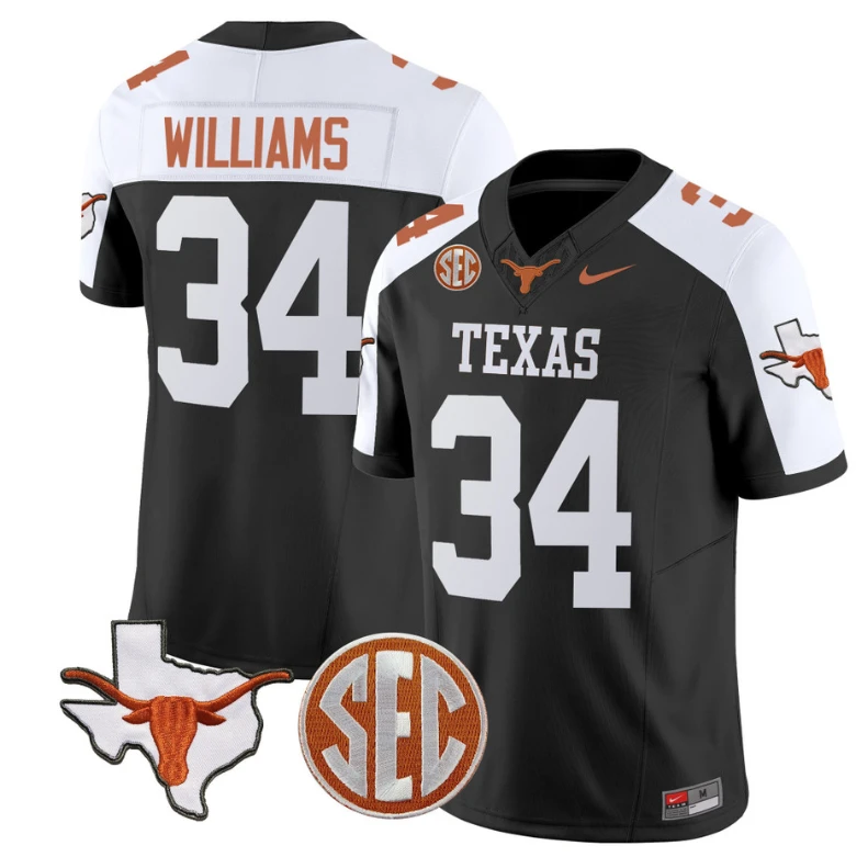 Ricky Williams Jersey #34 Texas Longhorns State Map and Sec Patch Vapor Limited College Football Stitched Black Alternate by My Store