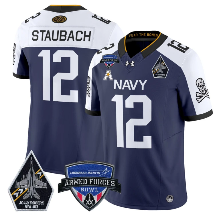 Roger Staubach Jersey #12 Navy Midshipmen 2025 Armed Forces Bowl Navy Alternate by My Store
