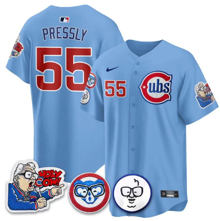 Ryan Pressly Jersey #55 Chicago Cubs Harry Caray Holy Cow Patch Premier Limited Stitched Blue by My Store