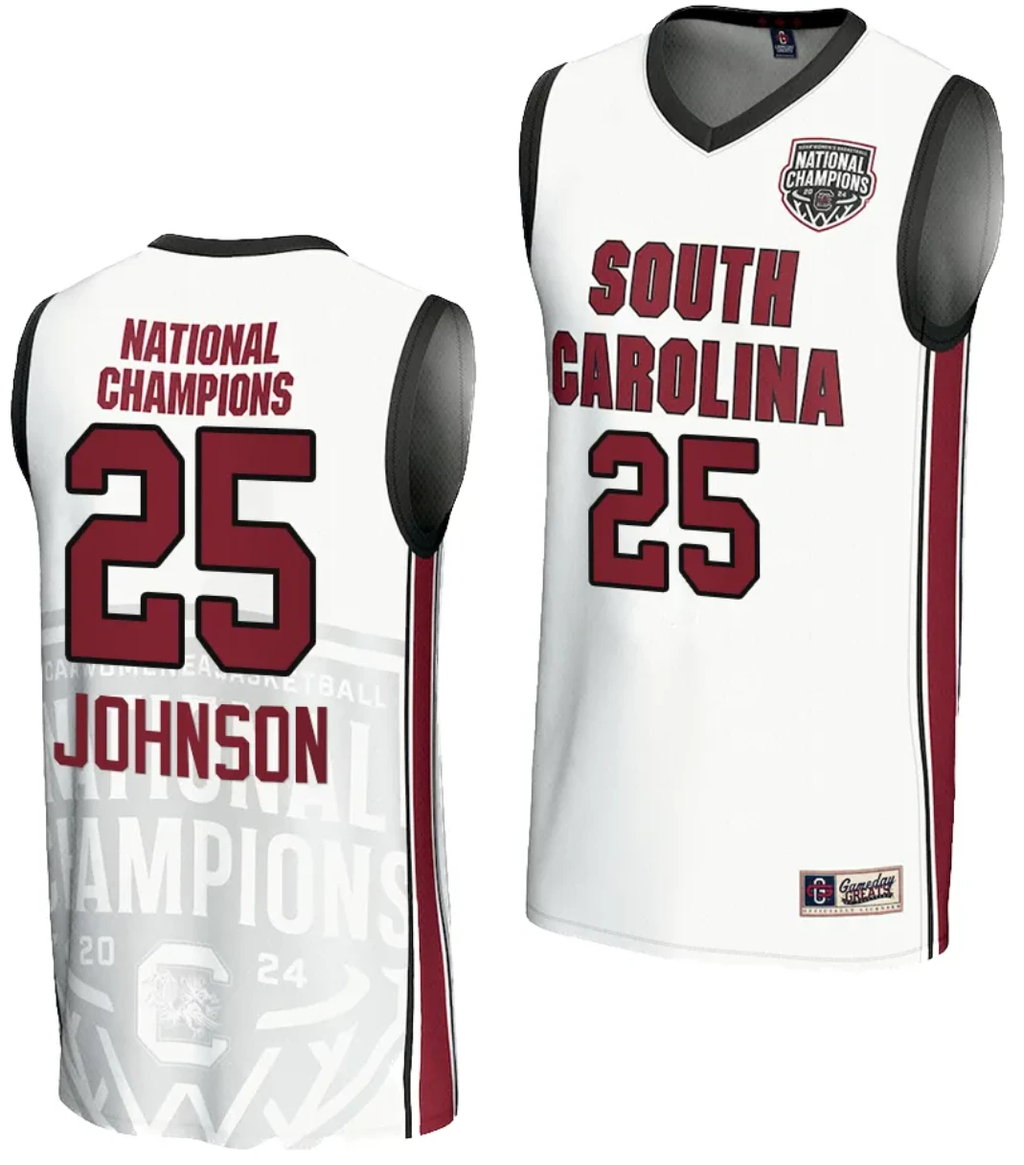 Raven Johnson Jersey #25 South Carolina Gamecocks 2024 NCAA Basketball National Champions White by My store basketball