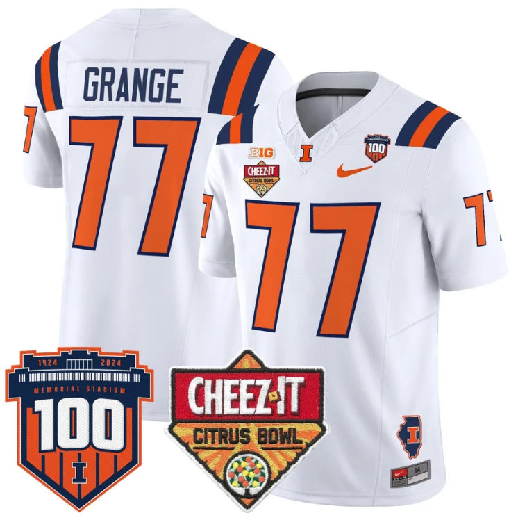 Red Grange Jersey #77 Illinois Fighting 2025 Cheez-It Citrus Bowl White by My Store