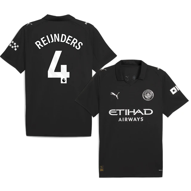 REIJNDERS #4 Manchester City 2025-26 Away Jersey – Black by Soccer Jersey