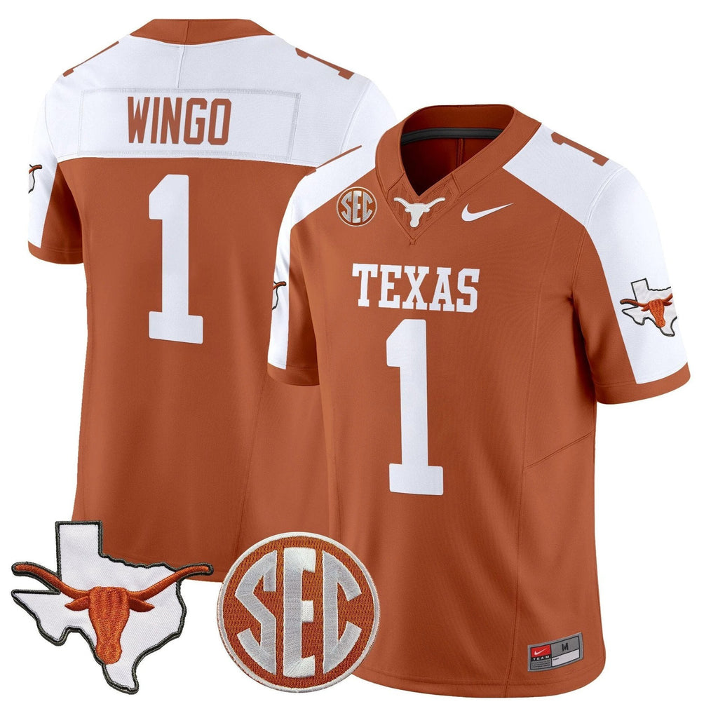 Ryan Wingo Jersey #1 Texas Longhorns 2025 State Map SEC Patch Orange Alternate by My Store