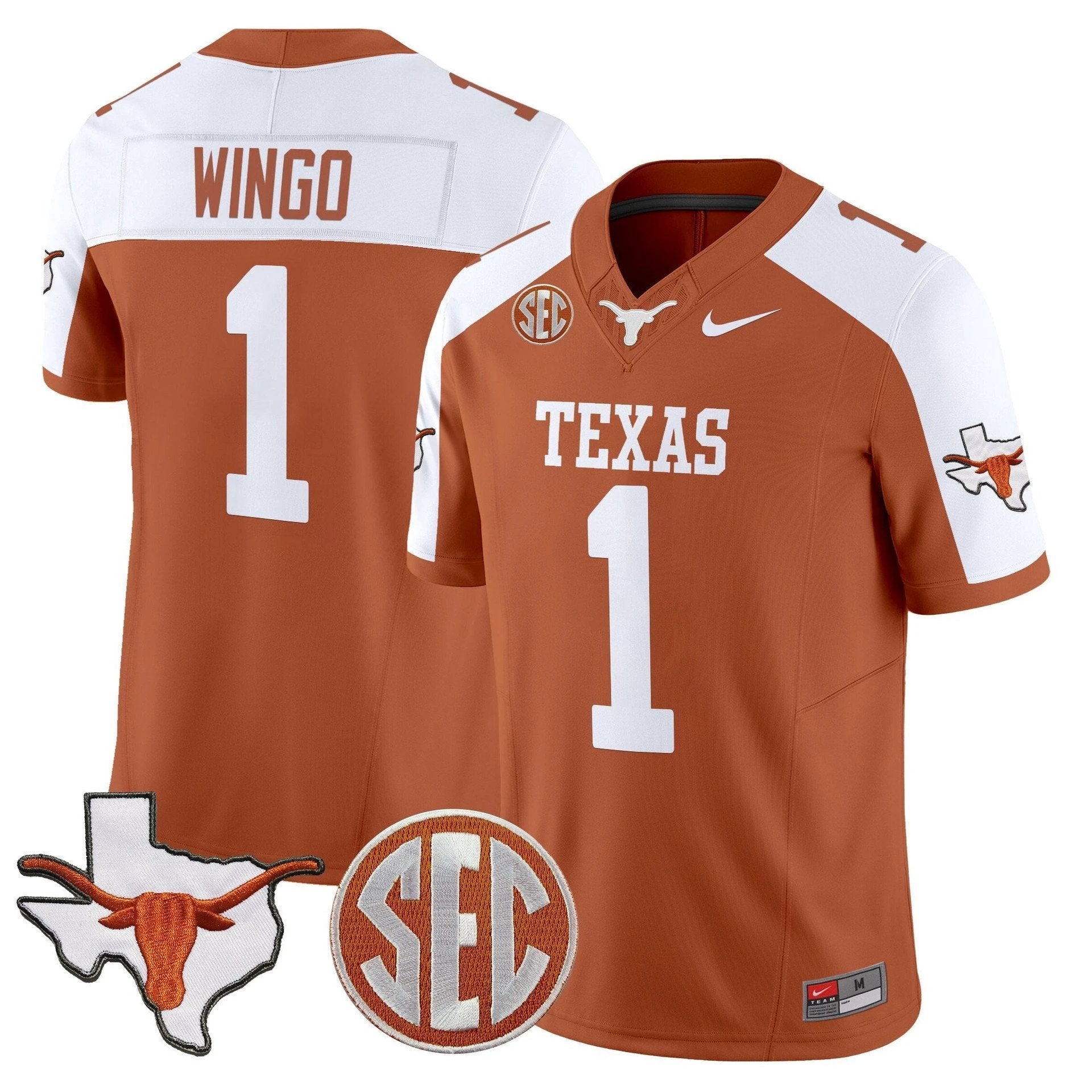 Ryan Wingo Jersey #1 Texas Longhorns 2025 State Map SEC Patch Orange Alternate by My Store