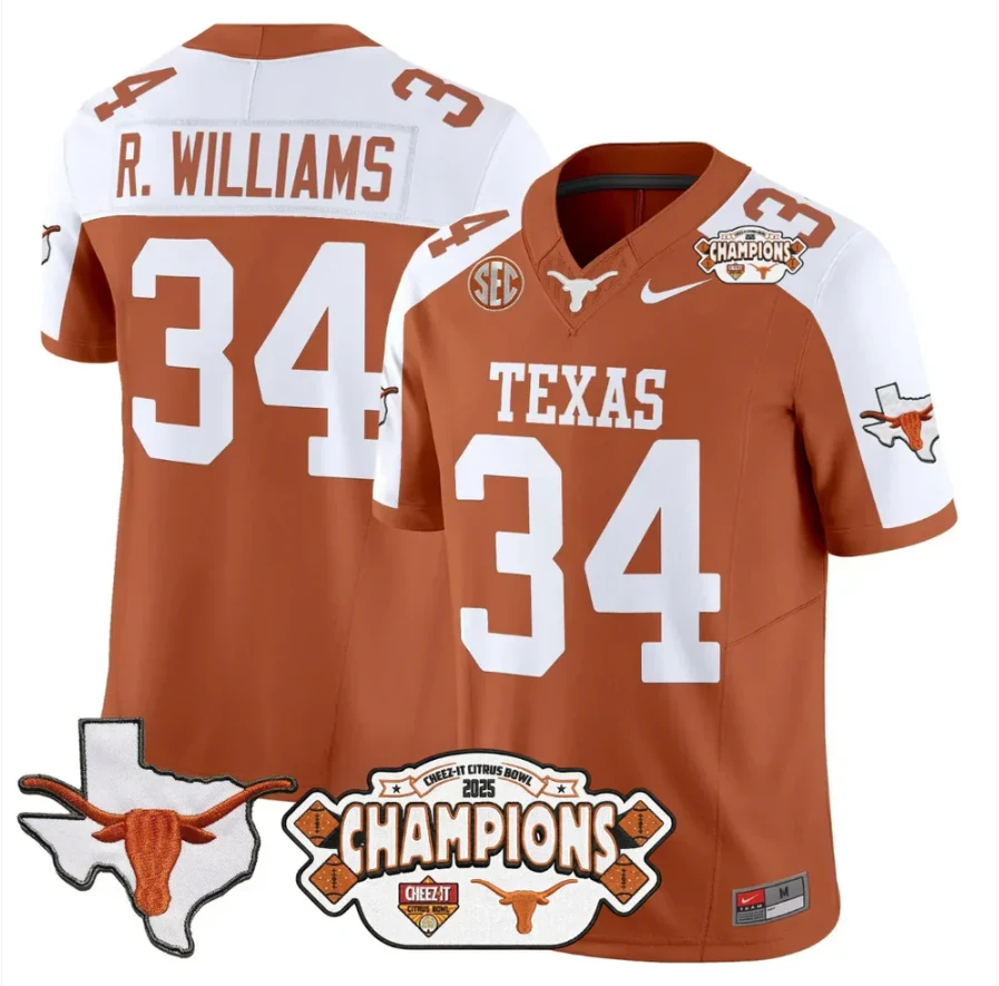 Ricky Williams Jersey #34 Texas 2025 State Map Citrus Bowl Champions Orange ALternate by NCAA Football Jersey