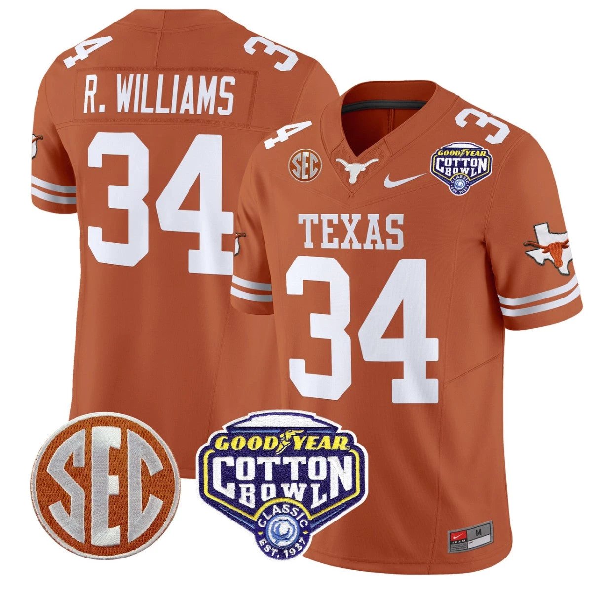 Ricky Williams Jersey #34 Texas Longhorns Cotton Bowl Patch Texas Orange by NCAA Football Jersey
