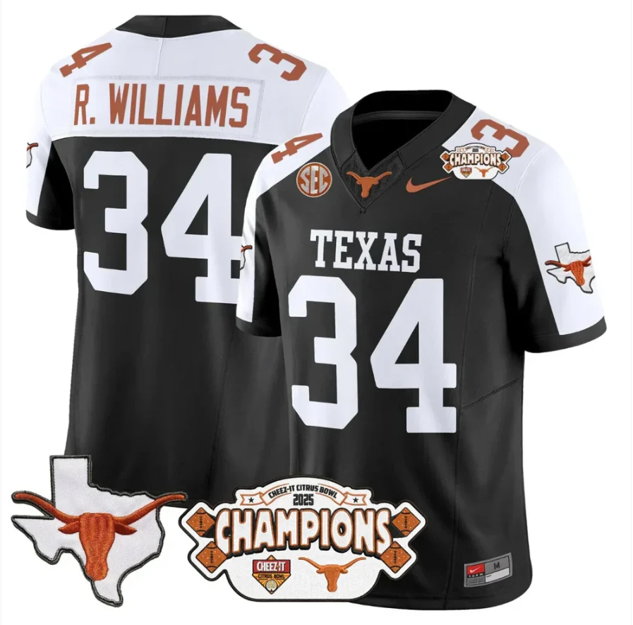 Ricky Williams Jersey #34 Texas 2025 State Map Citrus Bowl Champions Black Alternate by NCAA Football Jersey
