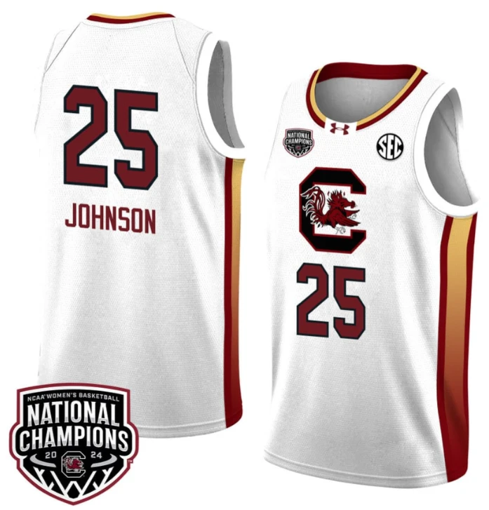 Raven Johnson Jersey #25 South Carolina Gamecocks 2024 NCAA Basketball National Champions White Yellow by My store basketball