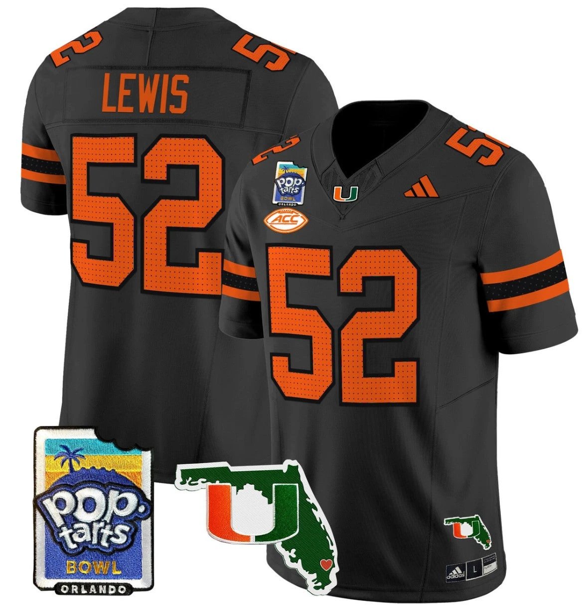 Ray Lewis Jersey #52 Miami Hurricanes 2025 PopTarts Bowl Patch Black by My Store