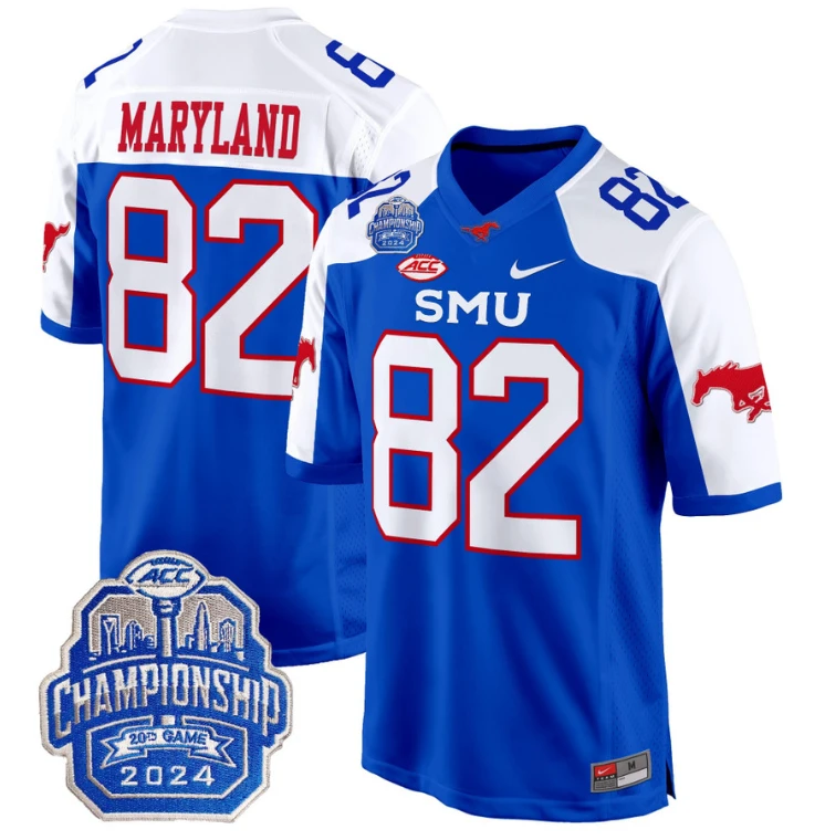 RJ Maryland Jersey #82 SMU Mustangs 2024 ACC Championship Patch Blue Alternate by My Store