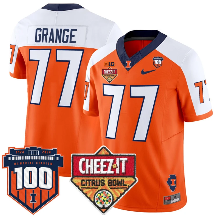 Red Grange Jersey #77 Illinois Fighting 2025 Cheez-It Citrus Bowl Orange Alternate by My Store
