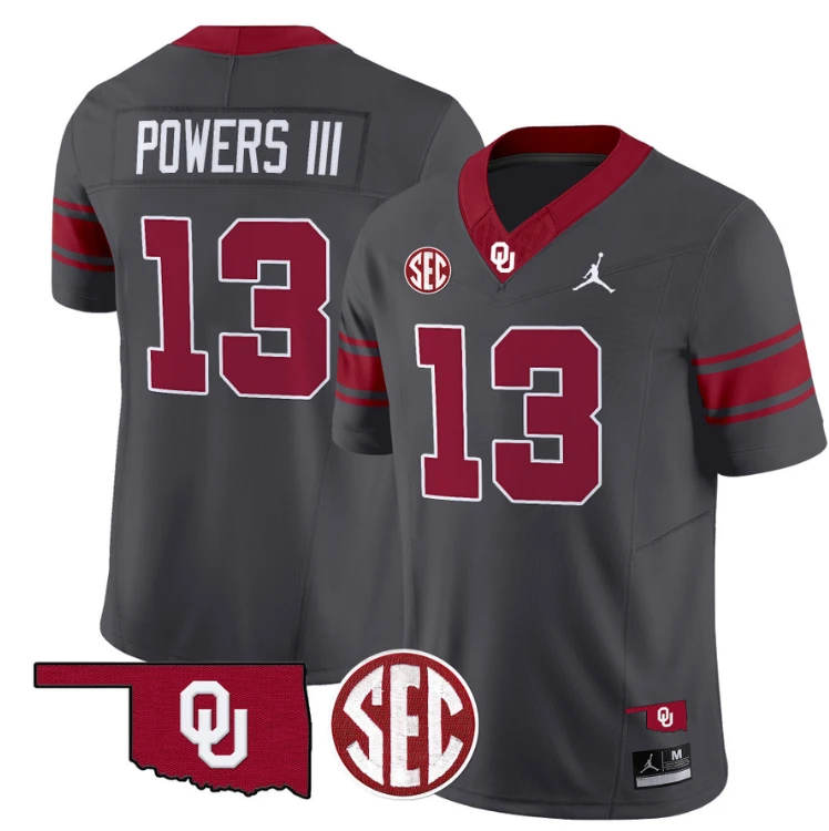 Reggie Powers III Jersey #13 Oklahoma Sooners Football Throwback Vapor Limited Stitched Anthracite by My Store