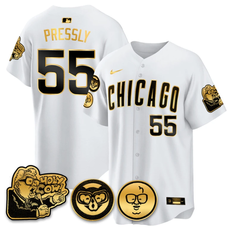Ryan Pressly Jersey #55 Chicago Cubs Harry Caray Holy Cow Patch Premier Limited Stitched White Gold by My Store
