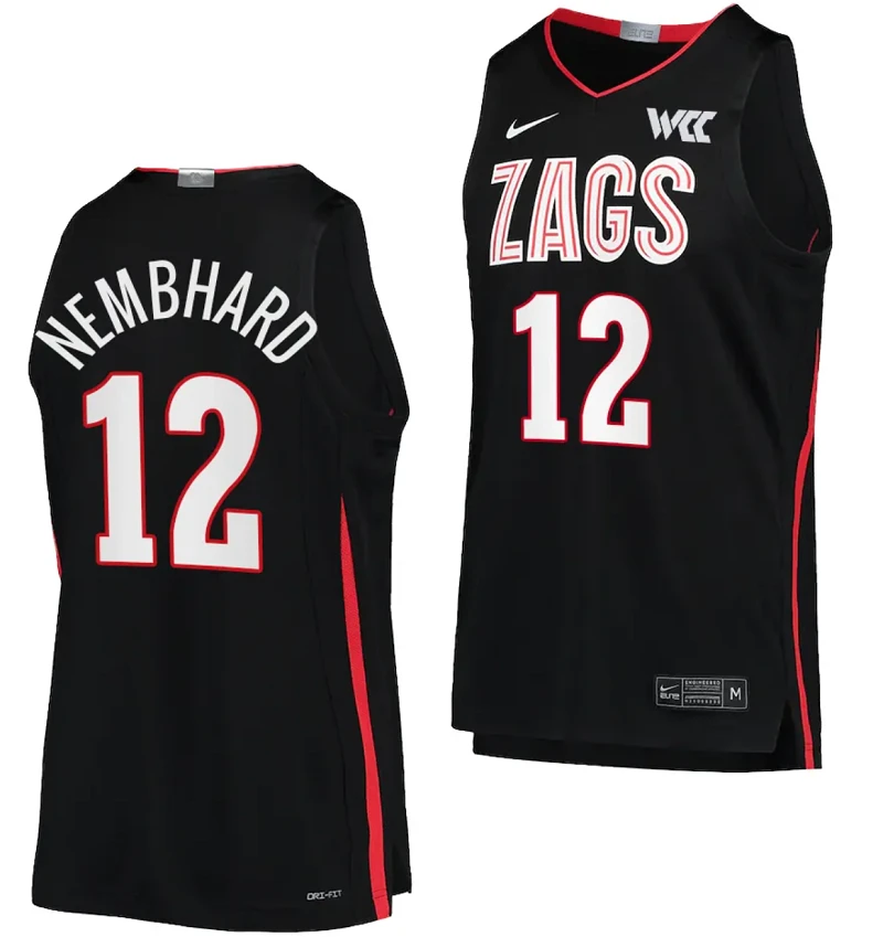 Ryan Nembhard Jersey #12 Gonzaga Bulldogs NIL College Basketball Black by My store basketball