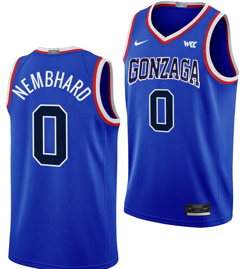 Ryan Nembhard Jersey #0 Gonzaga Bulldogs Throwback Basketball uniform 2023-24 Blue by My store basketball