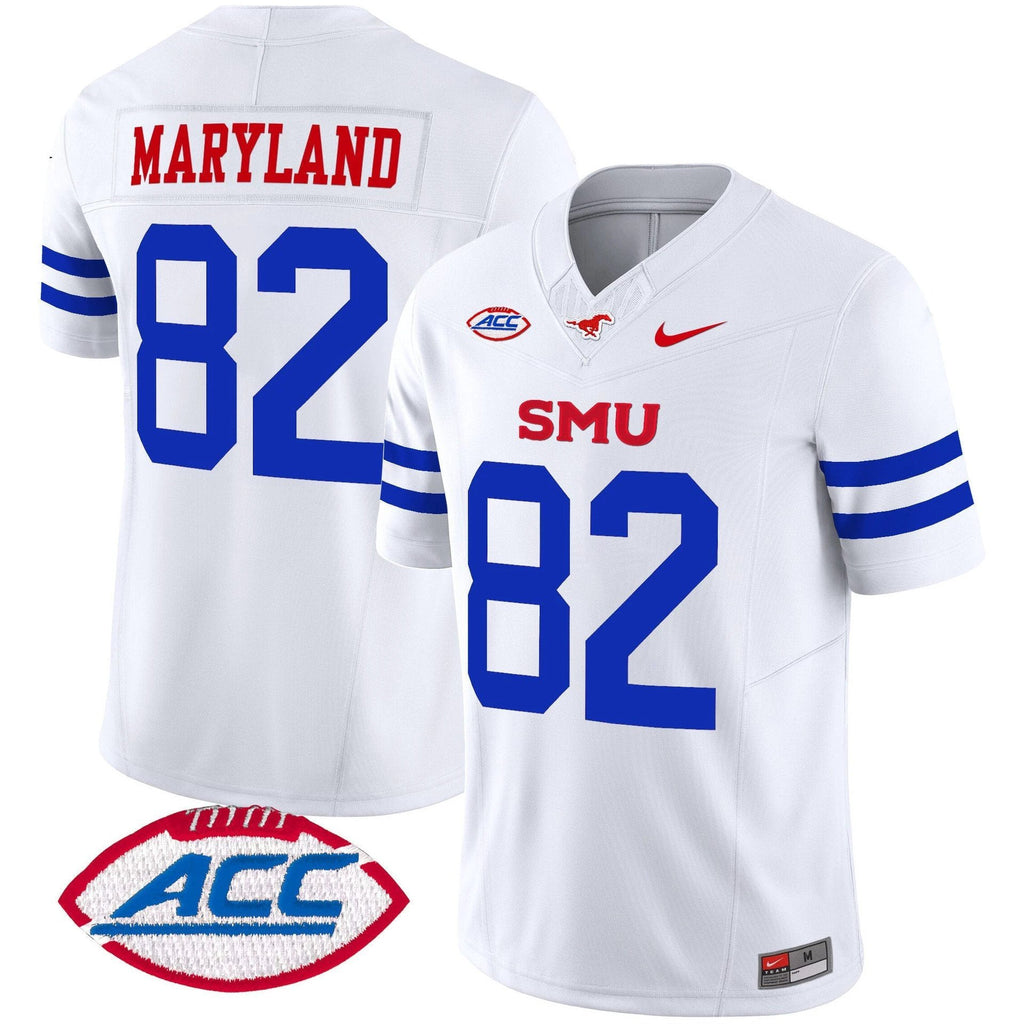 RJ Maryland Jersey #82 SMU Mustangs 2025 Vapor Limited Stitched Ice White by My Store