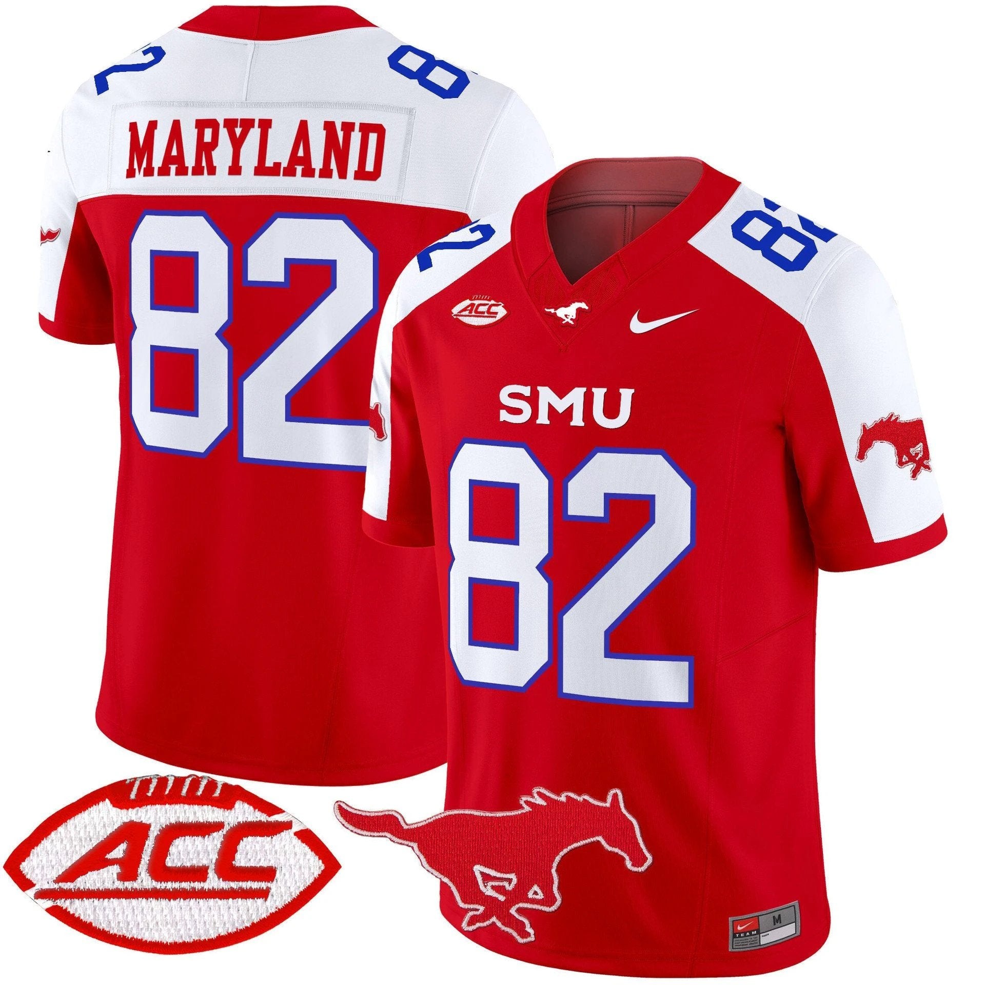RJ Maryland Jersey #82 SMU Mustangs 2025 Vapor Limited Stitched Red Alter by My Store