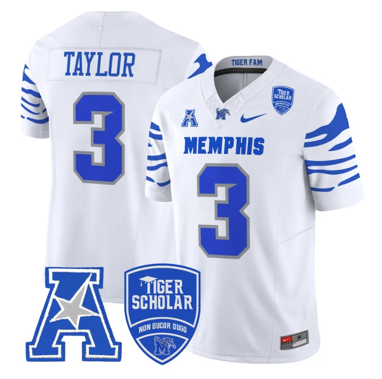 Roc Taylor Jersey #3 Memphis Tigers 2024 Vapor Limited Stitched White by My Store