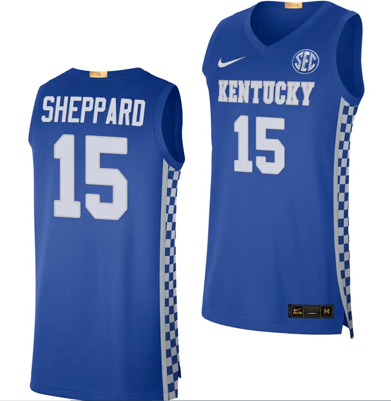 Reed Sheppard Jersey #15 Kentucky Wildcats Limited College Basketball Replica Blue by My store basketball