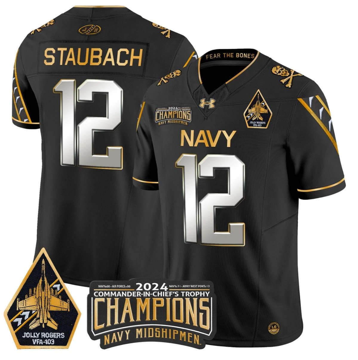 Roger Staubach Jersey #12 Navy Midshipmen Commander-in-chief's Trophy Black Limited by NCAA Football Jersey