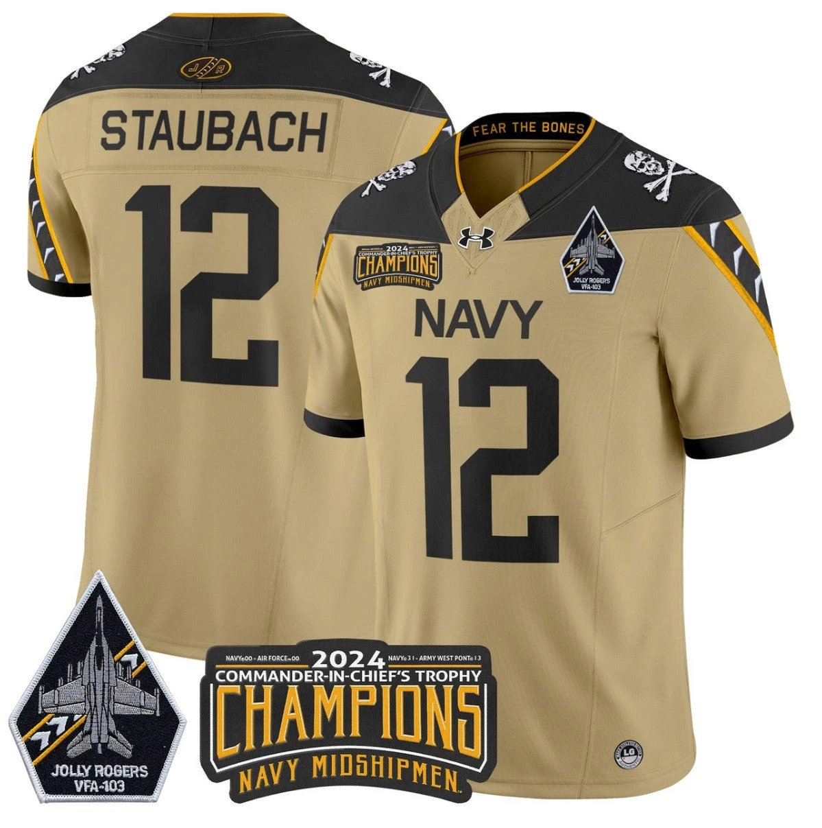 Roger Staubach Jersey #12 Navy Midshipmen Commander-in-chief's Trophy Gold by NCAA Football Jersey