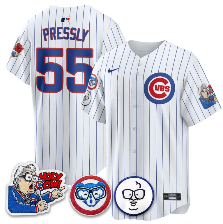 Ryan Pressly Jersey #55 Chicago Cubs Harry Caray Holy Cow Patch Premier Limited Stitched White by My Store