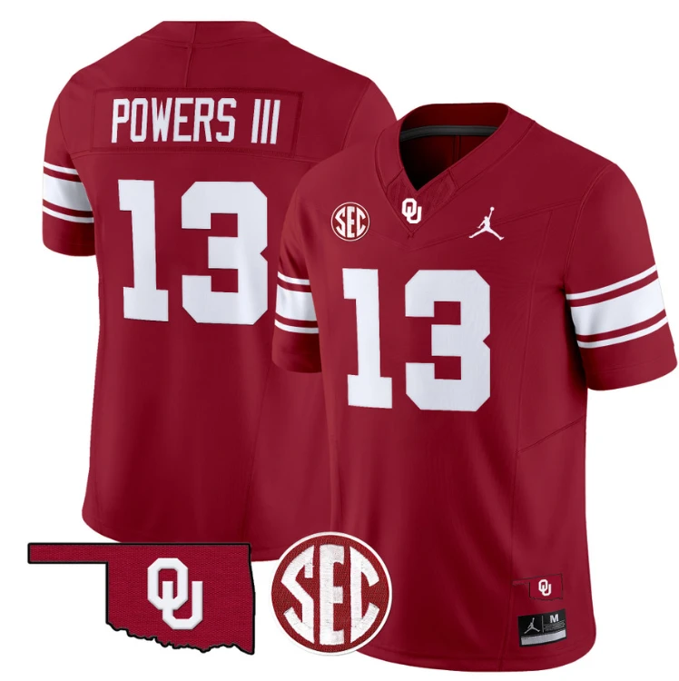 Reggie Powers III Jersey #13 Oklahoma Sooners Football Throwback Vapor Limited Stitched Crimson by My Store